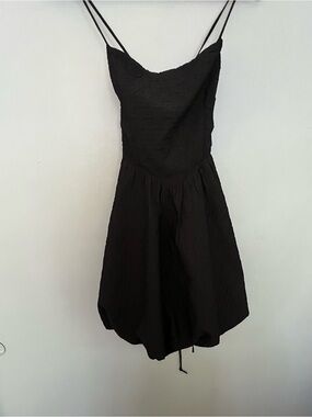 ASTR The Label Black Bubble Hem Mini Dress | Open Back Tie Detail | Size Medium